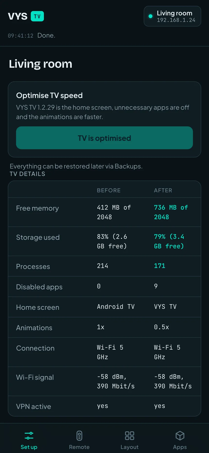 Optimise: One button for the whole package, with the measurement before and after.